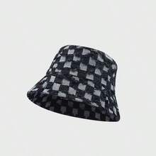 1pc New Arrival Fashionable Minimalist Checkerboard Pattern Wide Brim Camping Fishing Sun Hat, Stylish Korean Chic All-Season Casual Versatile Bucket Hat, Blue - Multicolor - View 10