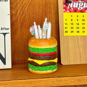Verstelbare hamburgerpenhouder - Creatieve bureau-organizer, zowel een organizer als een creatief ornament, geschikt voor het opbergen van schrijfwaren, kantoorbenodigdheden en make-upkwasten, interessante voedselorganizer met meerdere compartimenten, perfect voor het opbergen van pennen, stiften en kleine voorwerpen, schrijfwarenrek | Creatieve opbergers | Verstelbare compartimenten, schoolbenodigdheden, terug naar school