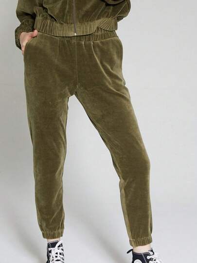 Women Velvet Jogger Pants - Vale Solid Color Casual