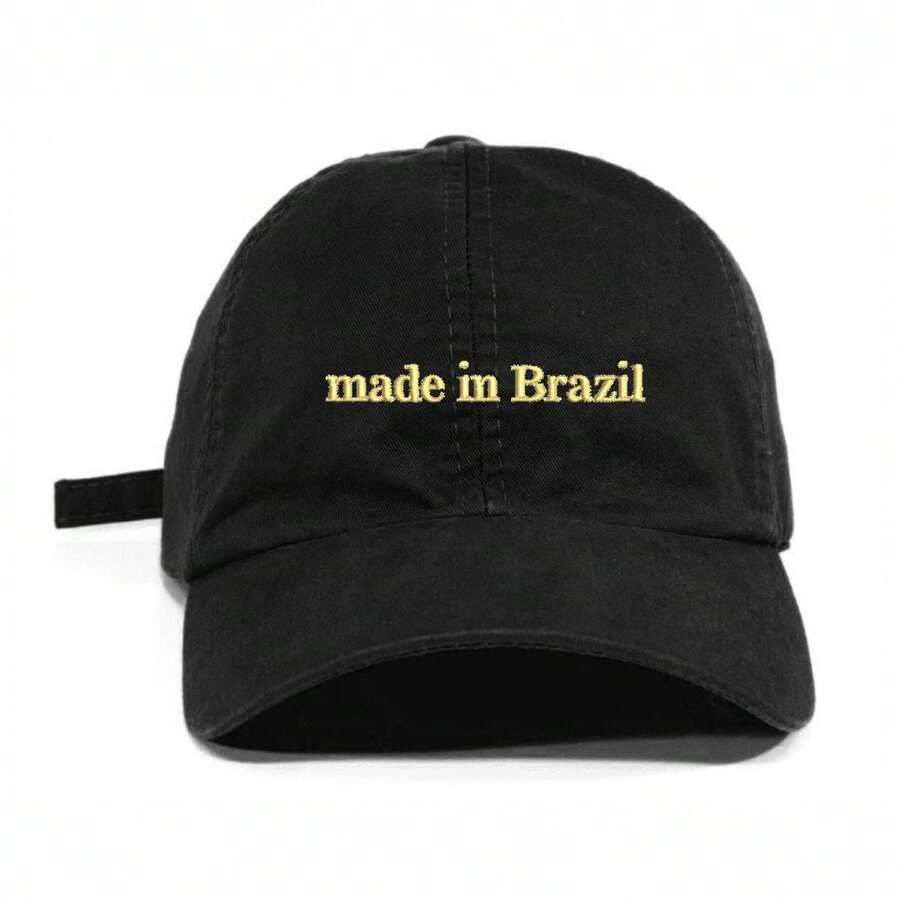 Unisex Dad Hat In 100% Cotton Twill Curved Brim Custom Made In Brazil - Black Embroidered Beige - View 1