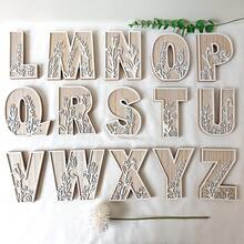 1pc Decorative Carving Flower & Alphabet Wooden Ornament, Back To School Decor, Free Mix-Match 26pcs English Letters, Wall Decoration, Wedding Party, Holiday,Christmas - Multicolor - View 3