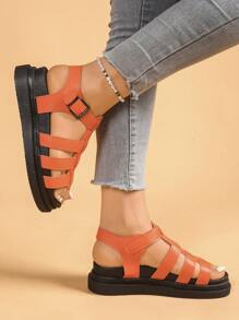 Women's Flat Sandals, New Thick Bottom Black Sandals, Roman Style Sandals Non-Slip Versatile Fashion Sandals For Summer Casual Beach