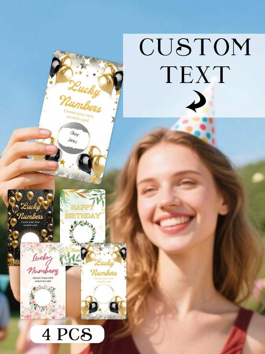 Custom Party Scratch Cards With 4 Designs, Customizable Text, Party Game/Birthday Surprise, Very Fun - Multicolor - View 1