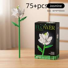 70+件儿童积木花束，人造花艺，ABS材质益智小颗粒积木，包含向日葵、玫瑰、郁金香、山茶花，适合教师节、情人节、圣诞节礼物