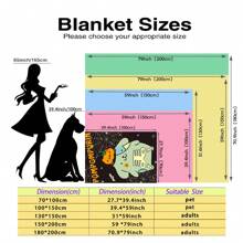 Sanrio 1 Stück Halloween Pudding Hund Anime Decke - gestrickte Polyester Plüsch, moderne digitale Bedruckung, Cartoon-Thema, komfortable Heimdekoration Bettwäsche für alle Jahreszeiten, maschinenwaschbar