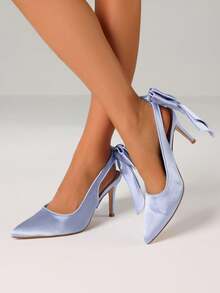 Women's Stiletto High Heels Pumps Fashion Back Big Bowknot Pointed Toe Solid Sexy Party Wedding Dress Pumps Woman - 藍色 - 查看 6