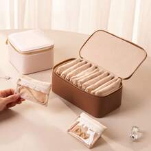 Portable Jewelry Box, Necklace Bracelet Pendant Storage Case, PU Leather Travel Jewelry Organizer With 6/12 Velvet Pouches, Suitable For Birthday, Anniversary, Bridesmaids, Valentine's Day, Travel Essential For Women Storage Organizer Travel Essentials Back To School Dormitory Storage,Room Decor - Multicolor - View 3