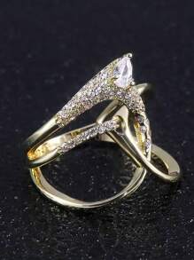 Stylish Ring Special Knot Design 18k Gold Plated Paved Shining Zirconia Match Daily Outfits Party Accessory Luxury Jewelry