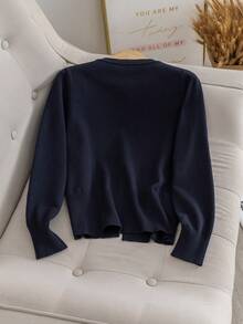Plain Color Elegant Casual Versatile Cardigan - Navy Blue - View 2