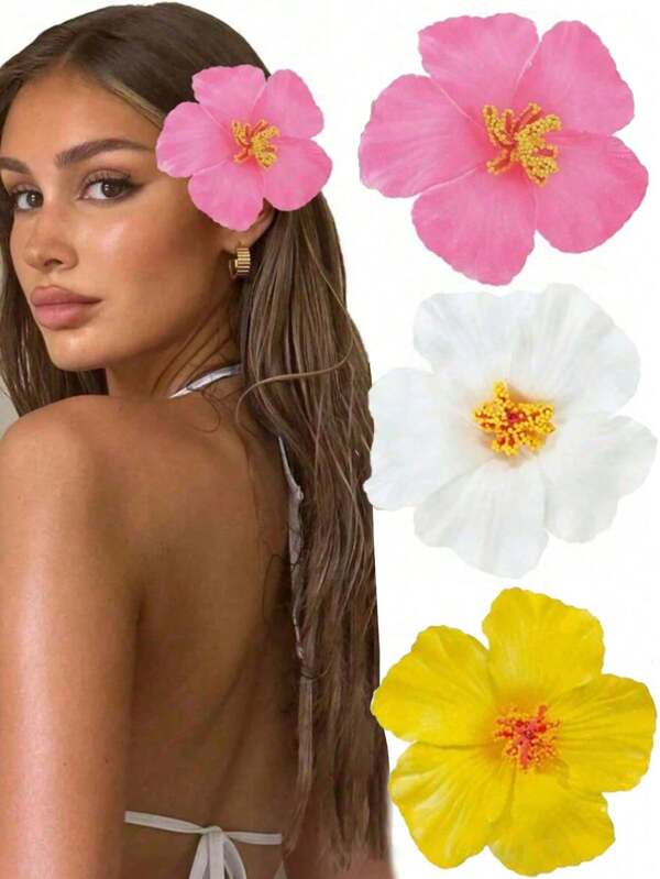 3 Piezas Pinzas para el cabello con flores hawaianas, Pinzas para el cabello de verano para mujeres, Pinzas para el cabello con flores de plumeria e hibisco artificiales, Accesorios para el cabello para fiestas de playa y festivales, Uso diario, Accesorios de vestuario para mujeres, Pinzas para el cabello bohemias para bodas de niñas, Pinzas para el cabello, Pasadores para el cabello, Barrettes para el cabello, Artículos escolares