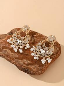 1 par de pendientes con estilo navideño de mujer con cristales, hechos a mano con flores, cuentas y borlas de colores, pendientes bohemios colgantes y aro para chicas