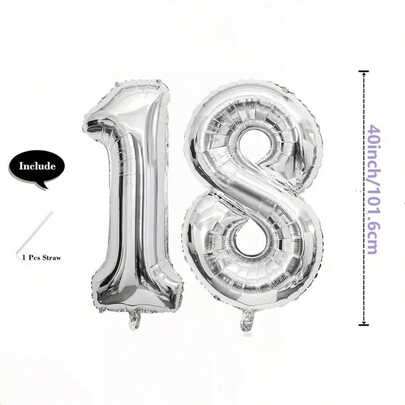 40英寸银色数字气球 大型数字铝膜气球 适用于生日派对婚礼周年新年装饰圣诞节情人节装饰拍照背景装饰