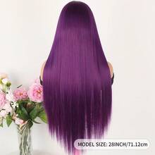 28 Inch Lace Front Halloween Wigs For Women Pre Plucked Hair-Line Dark Purple Color Free Part Hair Long Straight Glueless Synthetic Lace Front Wigs For Daily Party Cosplay Use - Màu tím - Xem 4