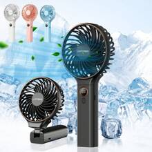 Tragbarer Handventilator, 4000mAh Akku betriebener Ventilator mit LED-Anzeige, 2 in 1 Handventilator/Tischventilator, 90° Klappbarer Tischventilator mit Standfuß, Fächer-Ventilator als Make-up Ventilator für Frauen