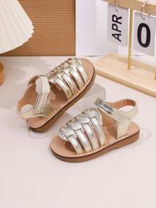Girls' Gold Woven Roman Sandals, Soft Non-Slip Soles Children's Retro Princess Shoes - Gold - View 6
