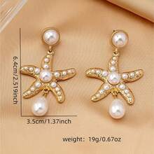 1 par de aretes con colgante de gota de agua con perla de estilo oceánico para mujeres, perfectos para usar durante las vacaciones en la playa