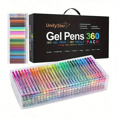 24/12pcs Glitter Gel Pens Set - Multi Color Refills, Suitable For Art, Crafts And Writing - Neutral Ink Pen Assortment, Organized Display | Plastic,For School Supplies,Back To School