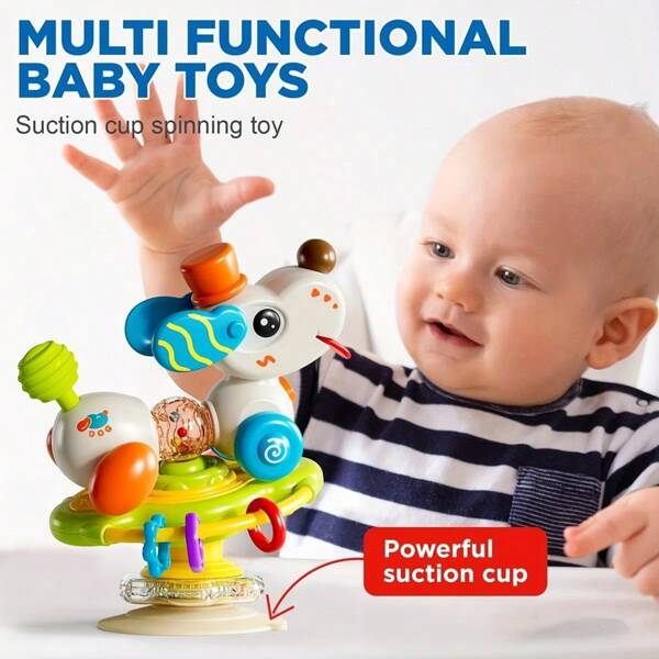Brinquedo giratório multifuncional com ventosa para bebês – Brinquedo interativo de aprendizagem para bebês, presente ideal para feriados e aniversários, design sem bateria