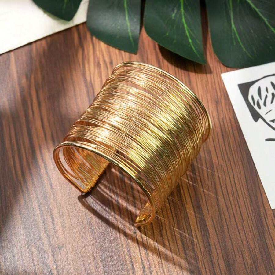 1pc Exaggerated Multi-Row Metal Cuff Bracelet, Fashionable & Versatile