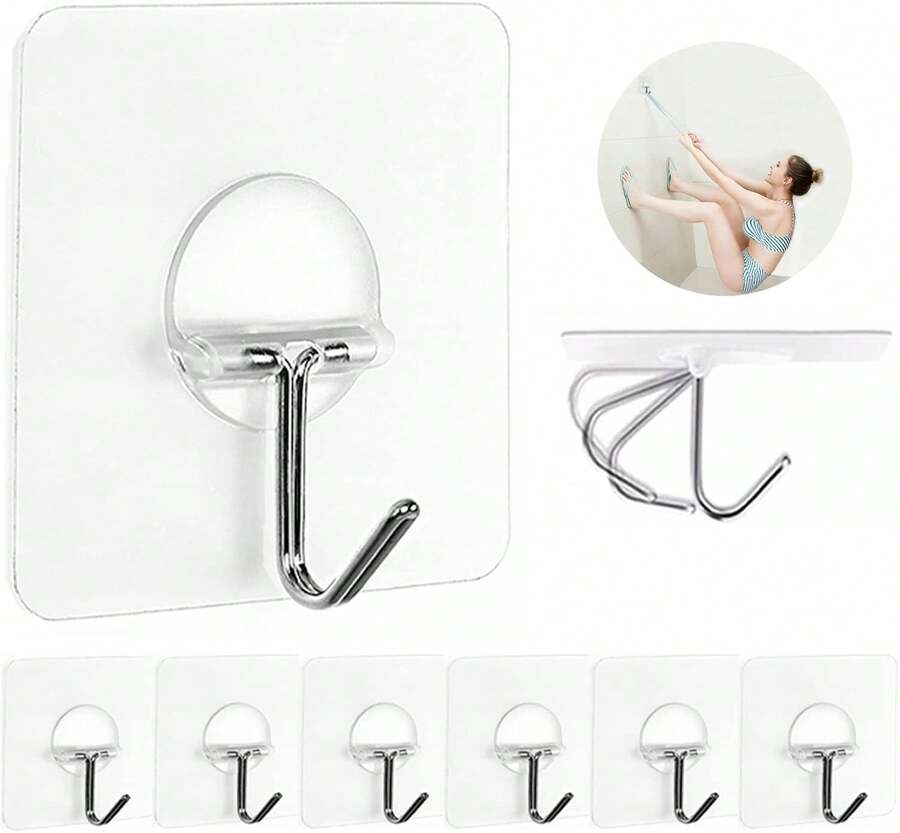 Adhesive Wall Hooks For Hanging Heavy Duty Towel Coat Hooks Waterproof Transparent Hook For Bathroom Shower Kitchen Keys Door Outdoor Home Improvement Utility Hook 8 Pack - 墨綠色 - 查看 1