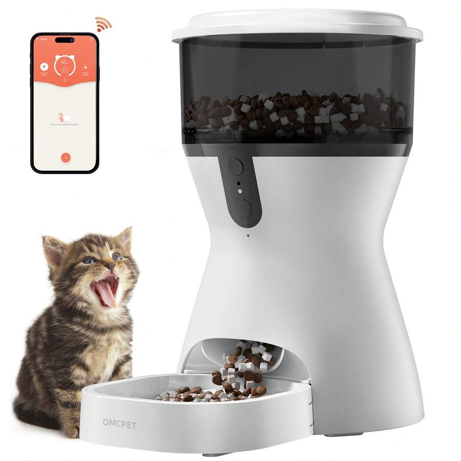 OMCPET Automatic Cat Feeder With 1080P Camera And Voice Recording, 4L Large Capacity, Dual Power Supply, App Control Scheduled Feeding, Smart Pet Food Dispenser With Freshness Protection - White - View 1