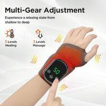 Single Piece Electric Heating Wrist Guard Warm Hot Compress Wrist Brace 40-60℃ 5 Temperature Adjustment 3 Modes Vibration Massage Hand Wrist Protector 30Min Timer Wrist Massage Wrap Rechargeable Heating Wristband Universal For Both Hands - Grey - View 7
