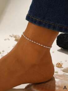 1pc Copper Plated Crystal Flower & Glass Bead Anklet Suitable For Women's Vacation And Daily Wear