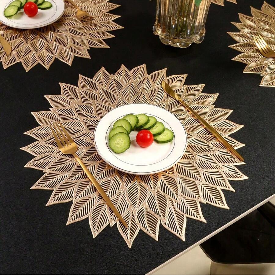 2pcs/4pcs/6pcs Leaf Pattern Heat Insulation Round Placemats And Table Mats, Hotel Restaurant Decor Heatproof Non-Slip Kitchen Table Mats, Customized Dining Table Pads - Combination Of Leaves - View 1