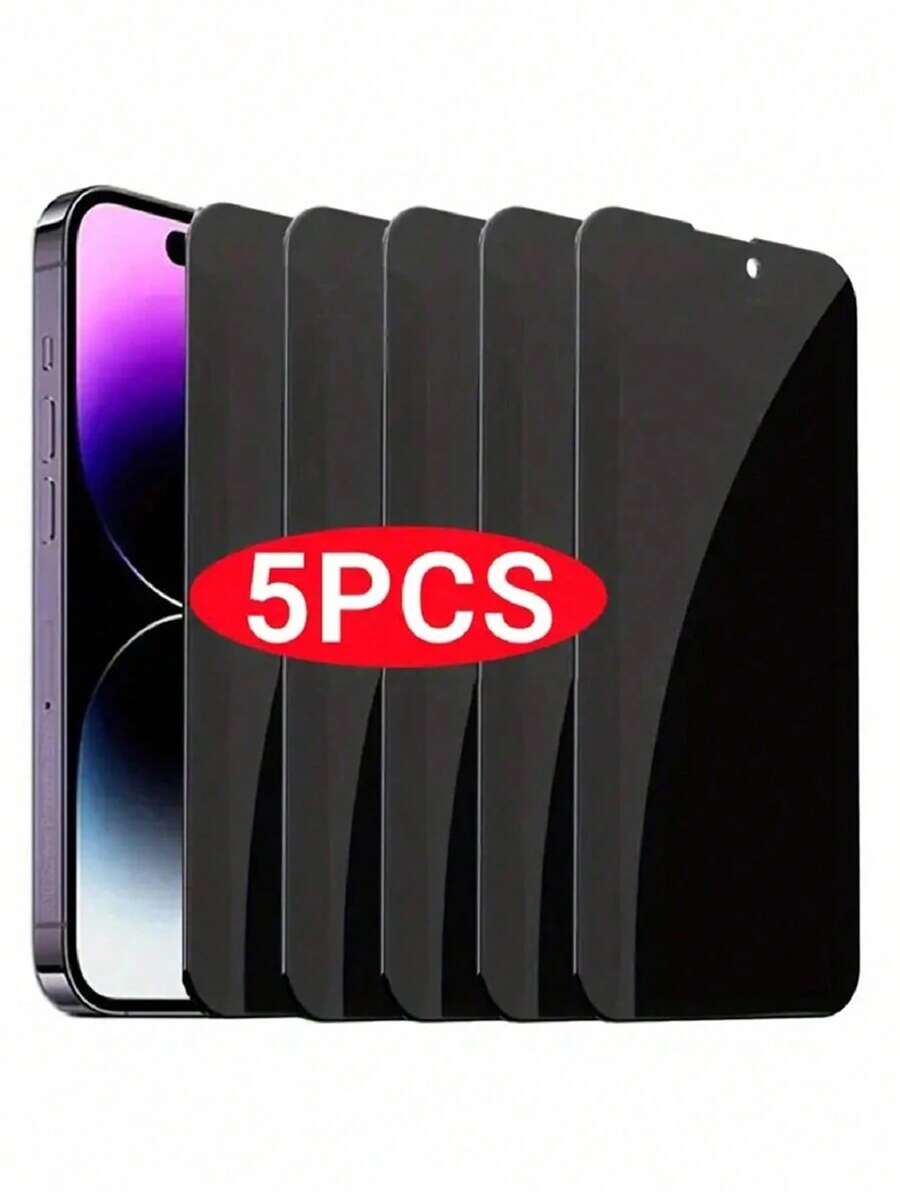 5 UNIDADES Protector de pantalla de vidrio templado con cobertura completa y protección de privacidad compatible con iPhone 11/12/13/14/15/16 PRO MAX/14 Plus/XS/X/XR, accesorio de teléfono, regalo para cumpleaños, familia y amigos, Anti-espía - Negro - Ver 1