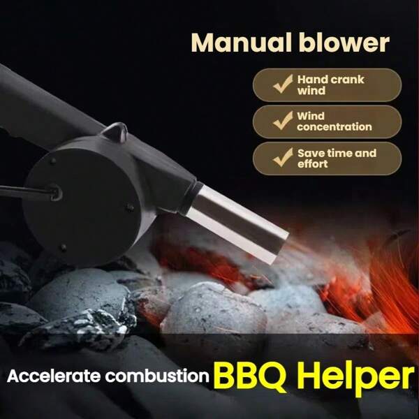 Manueller Outdoor Blasebalg für Grillwerkzeuge - Tragbarer Ventilator für Kamine, handgekurbelte Verbrennungshilfe, handgesteuerte Camping-Verbrennungshilfe, Outdoor-Grillanzünder zum Anblasen von Holzkohle und Entzünden, unverzichtbares Werkzeug für Camping und Picknicks, Outdoor-Zubehör