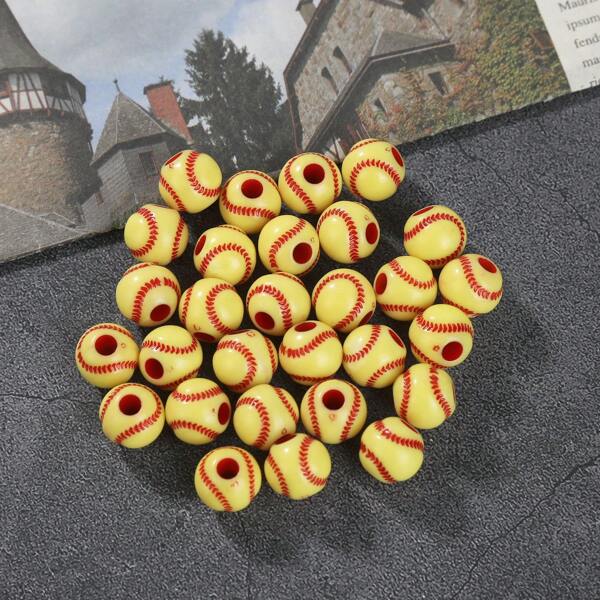 50pcs Baseball Shaped Beads DIY Jewelry Making Accessories For Bracelets, Necklaces