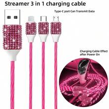 1pc 2-Port/4-Port/6-Port/8-Port Car Charger, Diamond Bling Bling 3-In-1 Charging Cable, Fast Charging, Type C, USB, Car Adapter, USB A To Type C, Type C To Type C Compatible With Phones, Dashcam, GPS, Men/Women Holiday/Birthday Gift