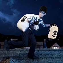 3pcs Costume Accessories Set, Including Dollar Sign Money Bag, Black Gloves, And Hat For Pirate/Burglar Role Play Outfit With Eye Mask Halloween