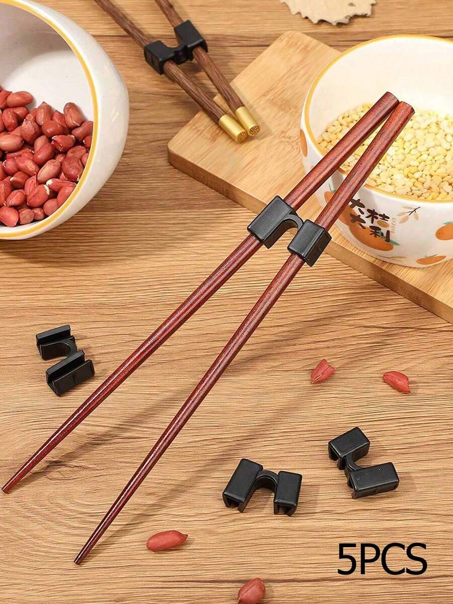 2/3/5/10/20pcs Plastic Chopstick Holders, Solid Color Reusable Chopstick Assist Device, Beginner Training Tool, Suitable For All Ages, Reusable Kitchen Accessories, Help Master Chopstick Use, Catering Service Tools - Black - View 1
