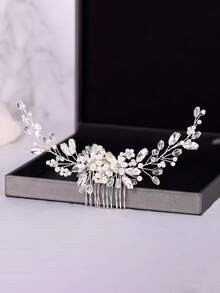 1 peça de aplique de cabelo chique e romântico de cristal, diamante e pérola, adequado para festas femininas, casamentos e trajes regulares