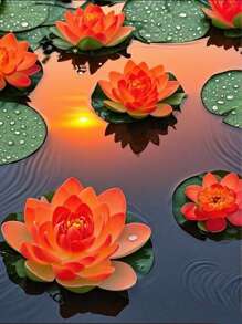 5pcs-Sunset Red Lotus Flowers, Lotus Artificial Flowers, Pond Decoration Artificial Flowers, Water-Floating Foam Lotus Simulating Real Lilies, Are Very Suitable For Garden Pond And Fish Tank Decoration