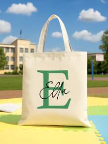 1 pièce Sac fourre-tout en canevas personnalisé pour la rentrée scolaire, nom personnalisé, sac à main, cadeau scolaire, cadeau de remise des diplômes, cadeau de fête, sac de plage, sac de mariée, sac en canevas pliable, unique, léger, grande capacité, décontracté, , convient pour sac à main, sac à bandoulière, détente urbaine