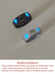 ATLVXJL 2 pièces/lot Ensemble d'anneaux en forme de cœur en acier inoxydable phosphorescent, style couple/amis, bijoux casual pour le port quotidien et cadeaux romantiques