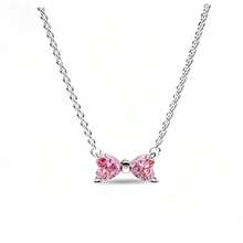 3 Pieces Pink Love Necklace Bow Earrings Sterling Silver Shining Zirconia Earrings - Butterfly - View 7