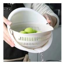 Kitchen Fruit Tray Removable Double Layer Fruit And Vegetable Basin Draining Basket Creative Household Rotating Washing Basket - 米色 - 查看 2