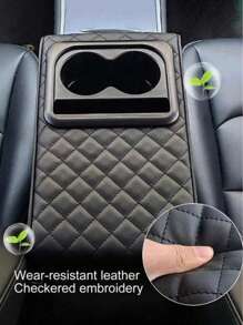 1PC Car Center Console Armrest Pillow With Cup Holder, Leather Middle Console Protection Cushion With Phone Holder, Memory Foam Auto Arm Rest Box Cover, Universal Vehicle Accessories (Textures)