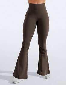 VOYJOY Women Flare Leggings Short Inseam Lynnie Bootcut Yoga Workout Pants High Waist Bell Bottom Workout Legging - Coffee - View 1