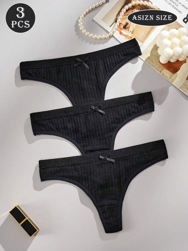 Calcinha fio dental preta sexy e respirável 3 peças, cintura baixa e versátil