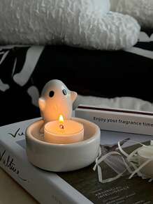 1pc Mini Ghost Shape Candlestick, Ceramics Ghost Candle Holder Tealight ,White Handmade Ceramic Candlestick ,Cute Cartoon Small Ghost Candle Holder,Tea Light Holders Christmas Decorative Candlestick,Gift For Lovers Mothers Friends(Ghost), Decor