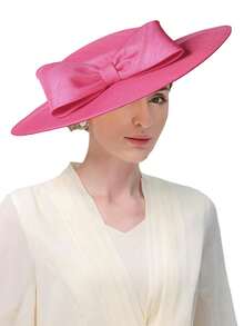 HIMESPORT 优雅宽边教堂帽子，女士大蝴蝶结正式场合肯塔基帽女士婚礼新娘鸡尾酒茶会礼服平顶软呢帽