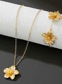 Angesagter europäischer & amerikanischer Modeschmuck mit Blume Muster, goldene Blumenanhänger Halskette, Armband, Ohrringe für Frauen