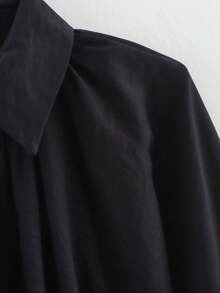 Women's Oversized Black Bomber Jacket - Long Sleeve Front Zipper Casual Outerwear Coat - Black - View 8