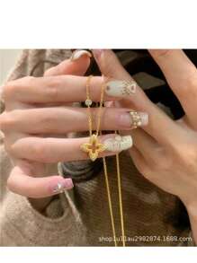 1 pieza Collar gargantilla diseño minimalista versátil de lujo, con textura de trébol hueco en color dorado vintage