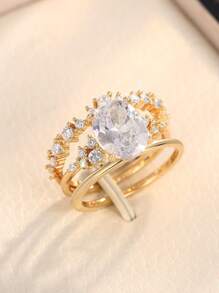 3 PC/Set Elegant Cubic Zirconia Ring For Women For Valentine's Day Gift Wedding Anniversary Party Jewelry