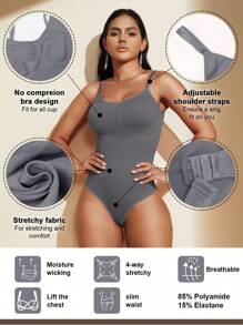 1pc Women Seamless Shapewear Bodysuit, Thong Bottom, Slimming Shaping Bodysuit, Tummy Control Bodysuit, Shapewear, Waist Trainer - Dark Grey - View 6